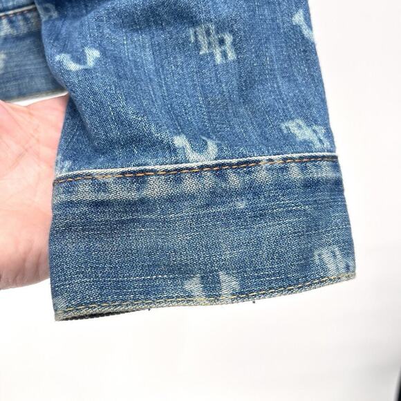 True Religion Monogram Blue Denim Trucker Jacket Mens Size XL - Picture 7 of 13